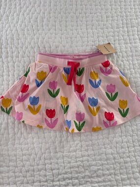 NWT Mini Boden Pink Tulip Print Skort with Drawstring Size 4-5Y